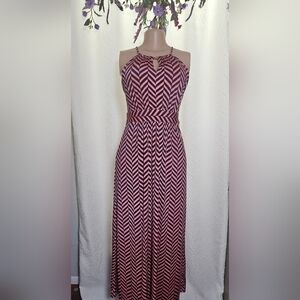 LOFT Red and White Sleeveless Halter Midi Sundress